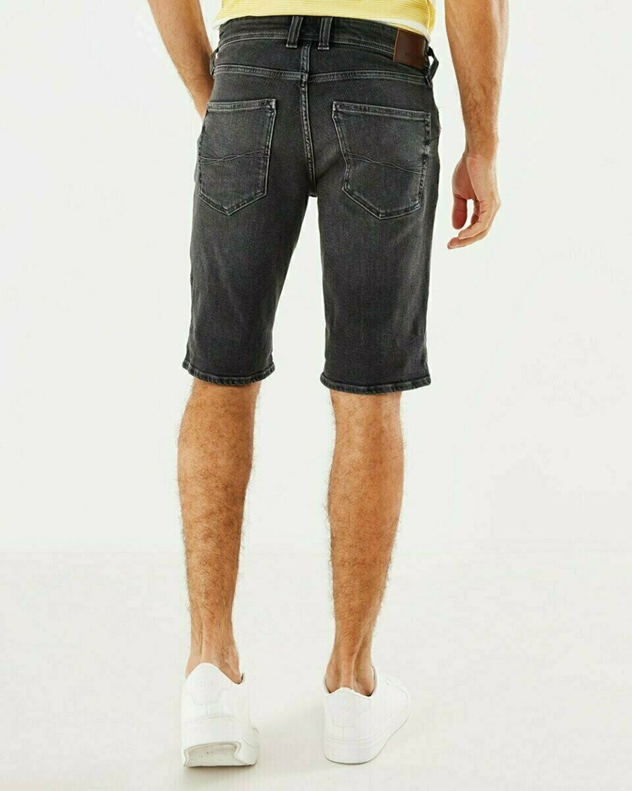 Mexx STEVE SHORT Mid waist/ Regular leg denim Black Used Czarne | PYKAQ0164