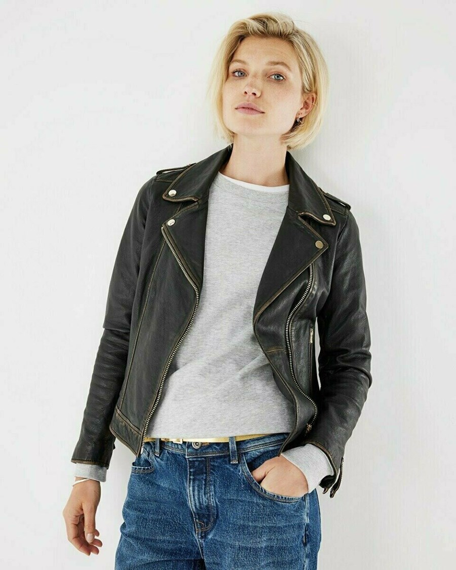 Mexx Skórzane Jacket Milou Black Czarne | QHIOM0164