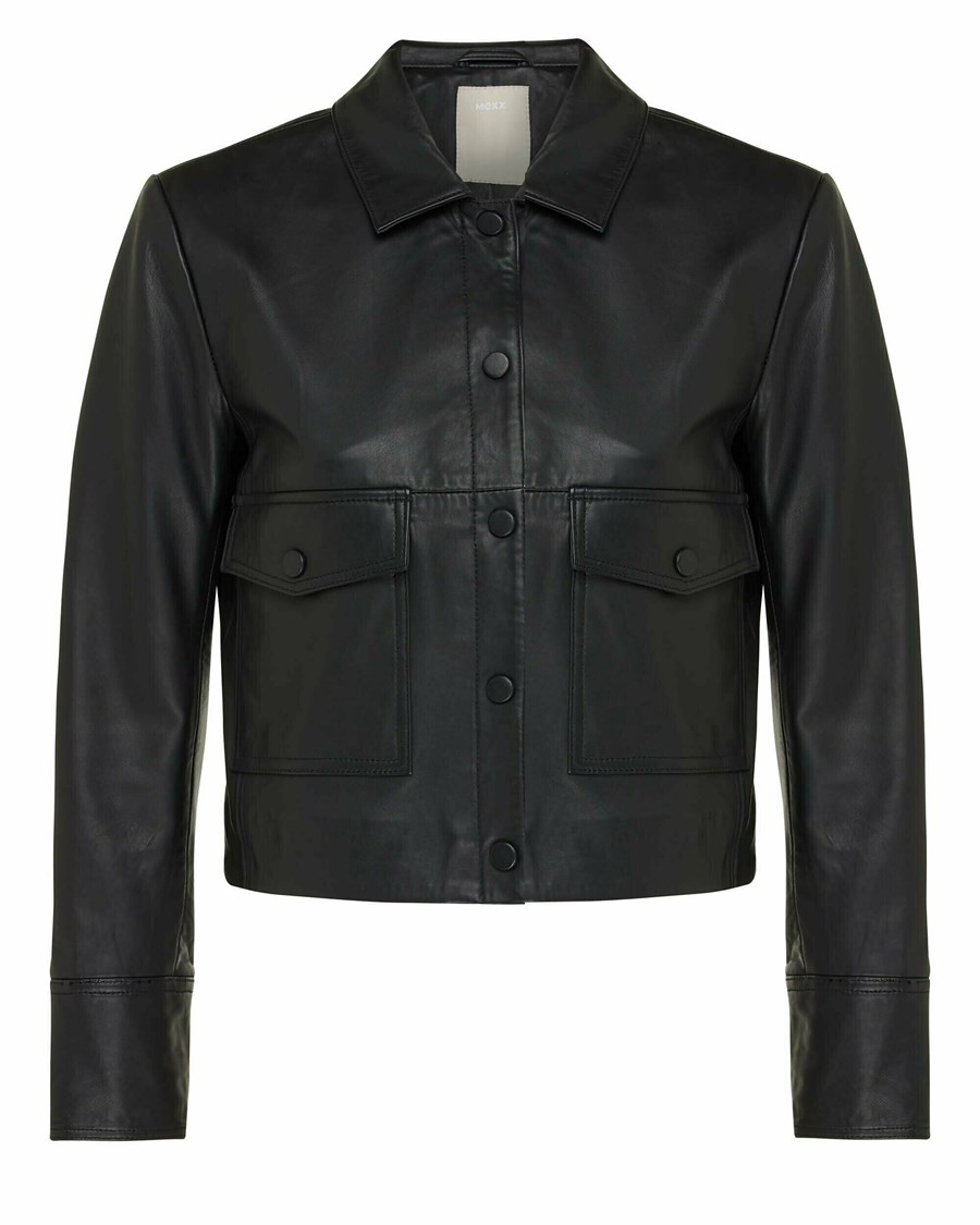 Mexx Skórzane jacket with pockets Black Czarne | BDJRM5173