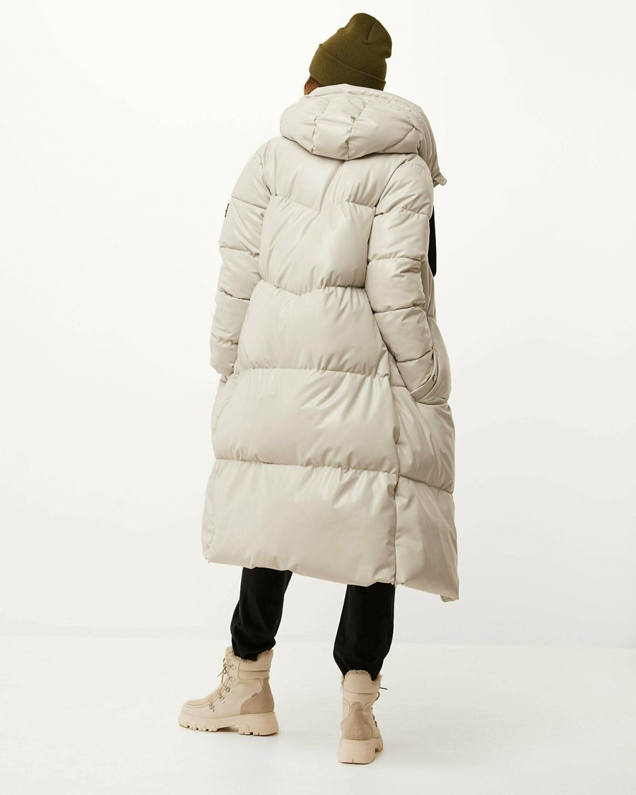 Mexx Stretch PU hooded midi length puffer Light Grey Szare | YDRIQ0715
