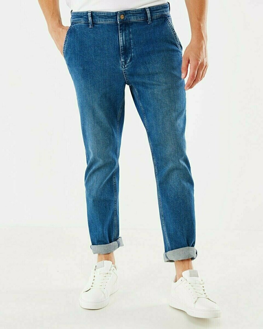 Mexx TOMMY Mid waist/ Tapered leg chino Medium Blue Niebieskie | ISARL6548
