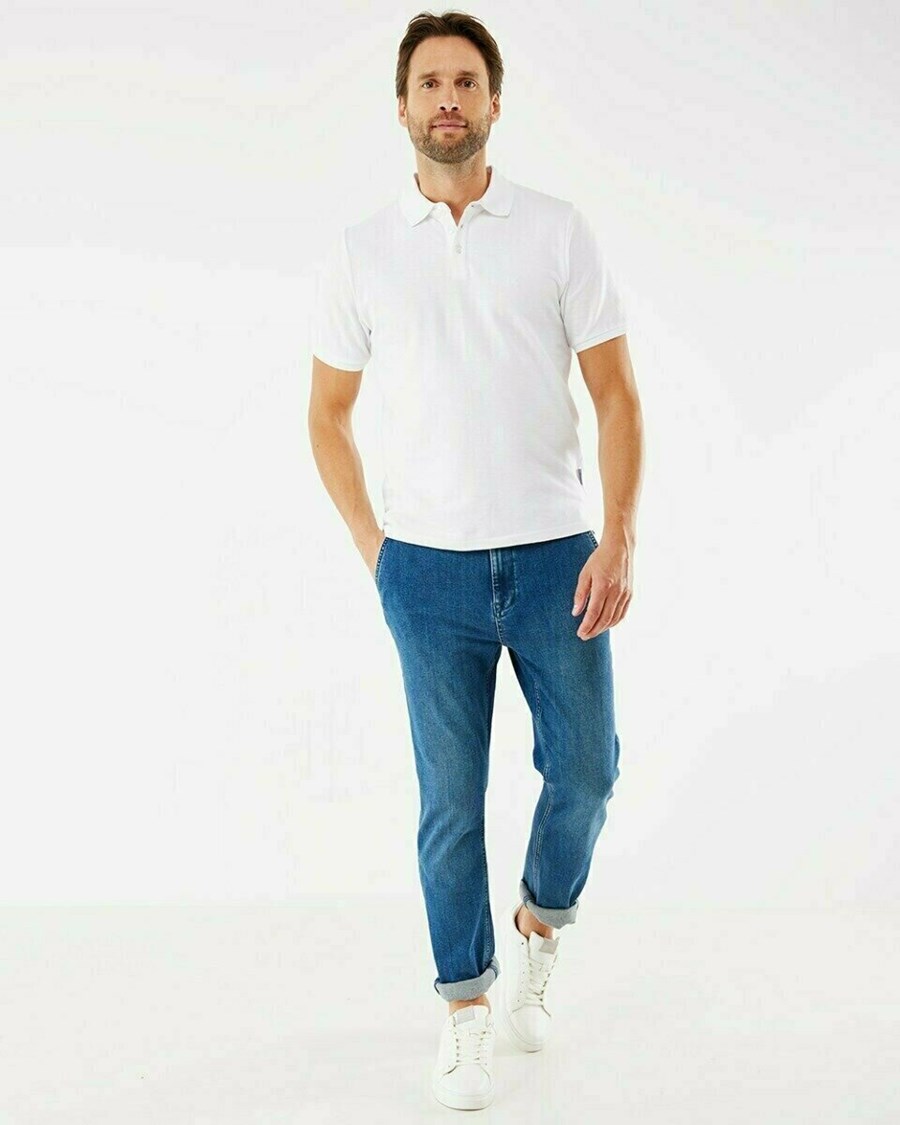Mexx TOMMY Mid waist/ Tapered leg chino Medium Blue Niebieskie | ISARL6548