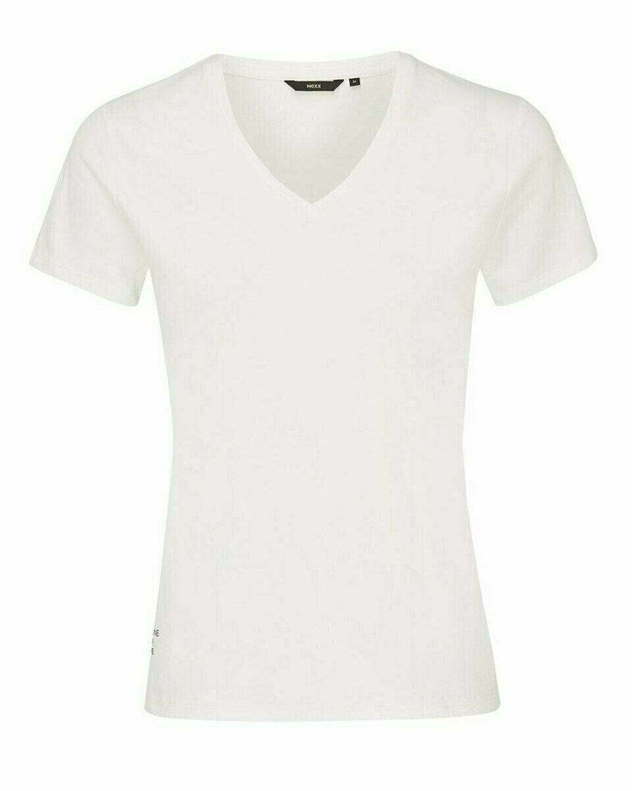 Mexx T-shirt V-Neck Offwhite Białe | GIKBU6928