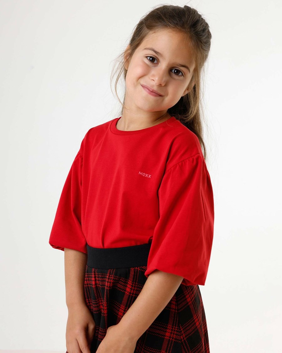 Mexx T-shirt with puffsleeve Red Czerwone | IJGQK1526