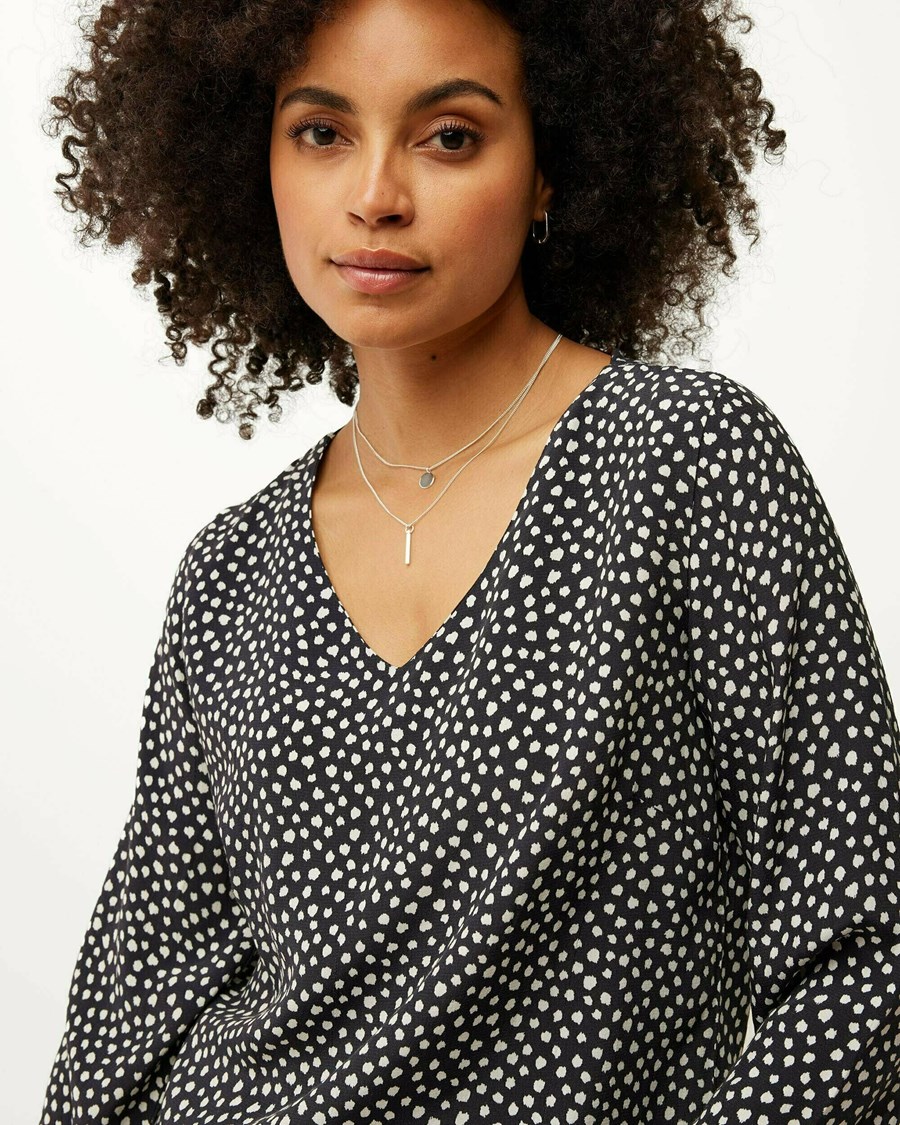 Mexx V-neck blouse AOP Black Czarne | EYBZK7906