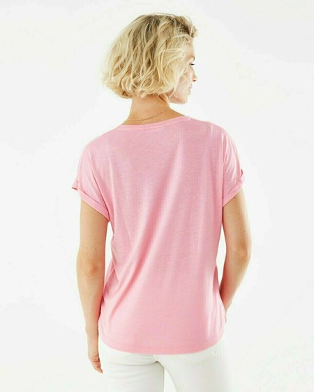 Mexx Foil coated v-neck tee Pink Różowe | HRQXP0586