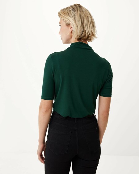 Mexx Krótkie sleeve mock neck t-shirt Dark Green Zielone | GEMDS9718