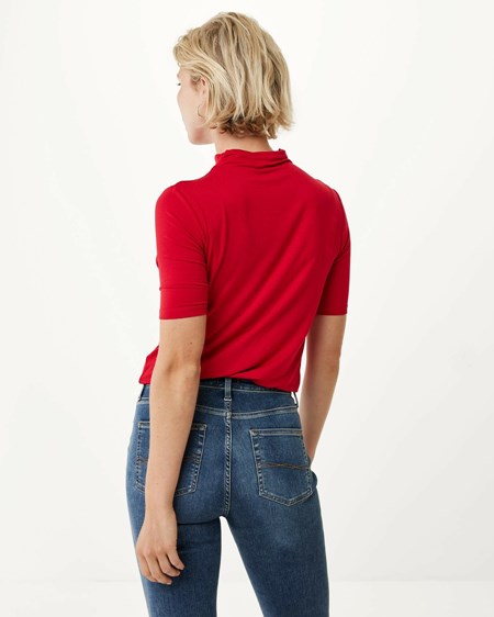 Mexx Krótkie sleeve mock neck t-shirt Red Czerwone | LKIPE4732